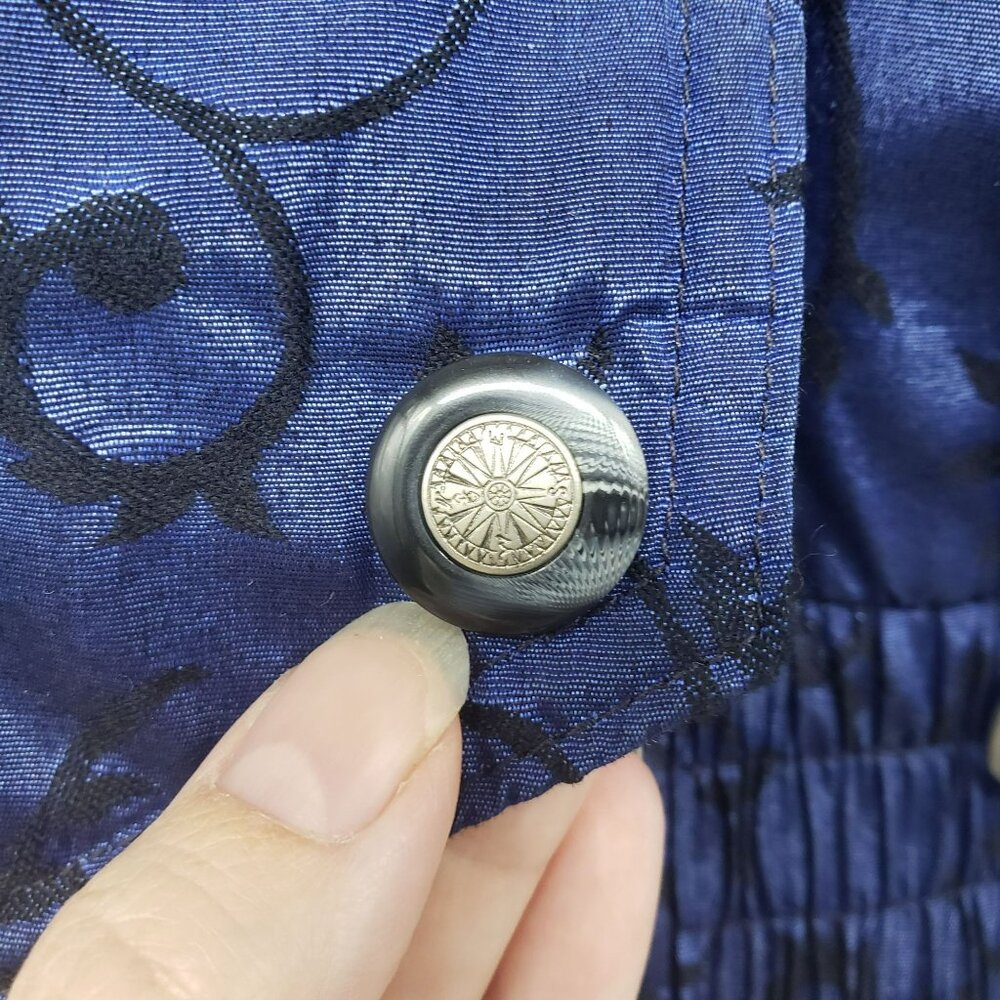 Vintage Nils Down Fill Ski Jacket Winter Coat Fur Trim Blue Jacquard Print Retro - Picture 2 of 16